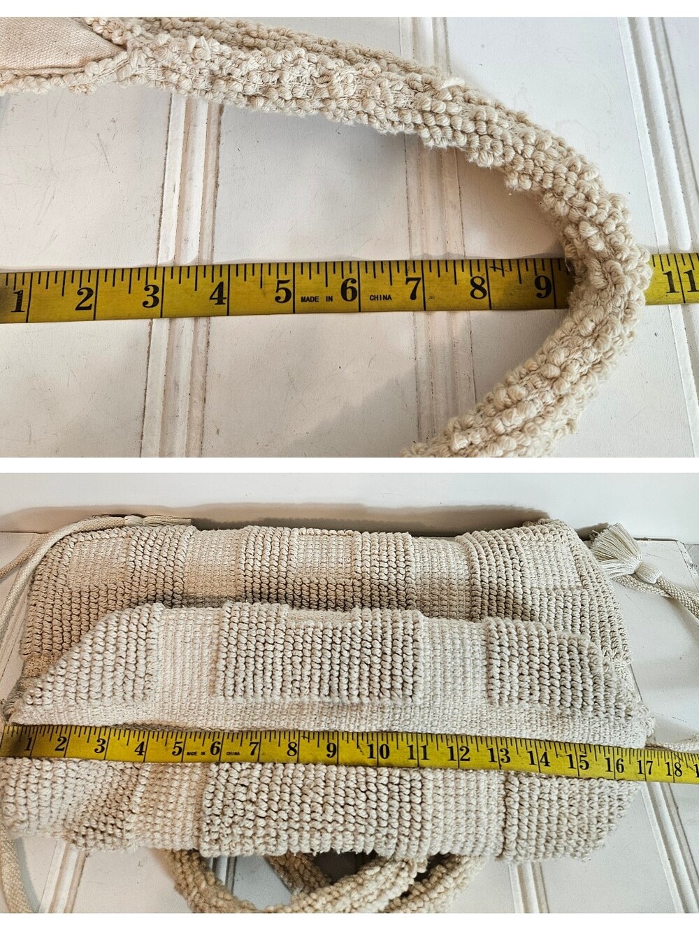 Lovestitch Tote OS Chunky Crochet Bubble Knit Tassel Beach Boho Cream Bag - Picture 13 of 15